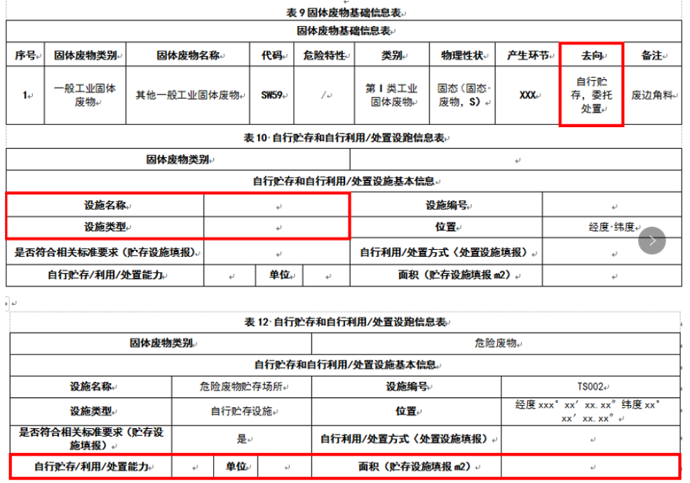 惠州廢物回收,惠州固廢平臺填報,自行貯存和自行利用/處置設(shè)施信息表